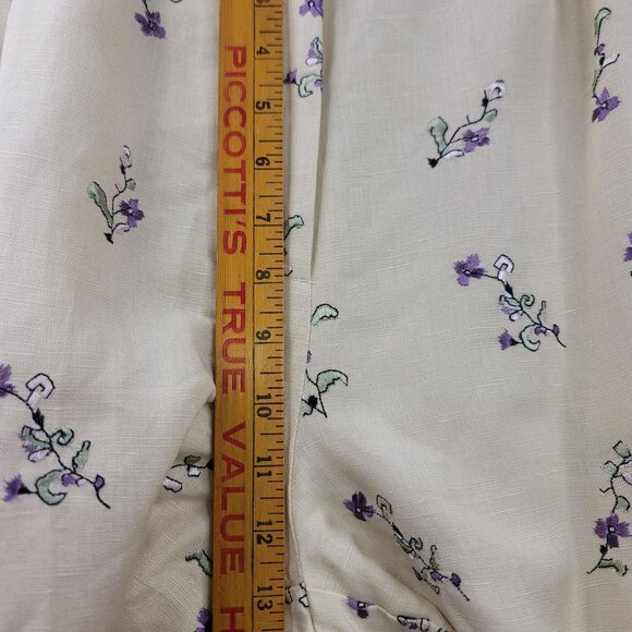 Cutter & Buck Size 14 Chino Linen Rayon Cream Floral Embroidered Lined Pants - Picture 11 of 12